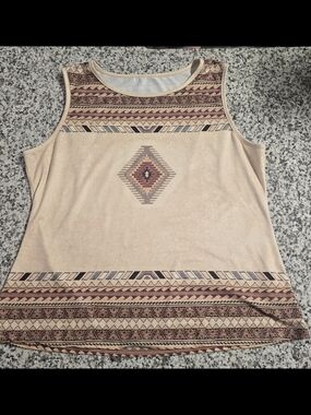 Sleeveless Aztec Print Tank Top - Beige